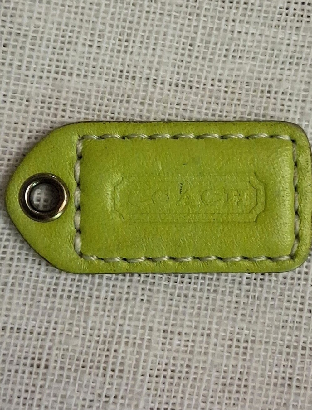 COACH Vintage Lime Green Leather Hangtag, Keyring, Replacement 1.5"